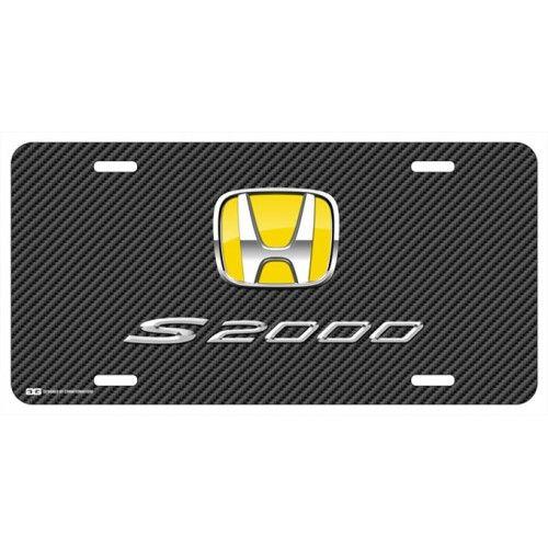 S2000 Logo - Honda S2000 Yellow Logo on Black Line License Plate