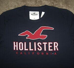 Ambercrombie Logo - Details about NWT Mens HOLLISTER Abercrombie Navy/Red Logo Applique Crew  T-Shirt S, M, L