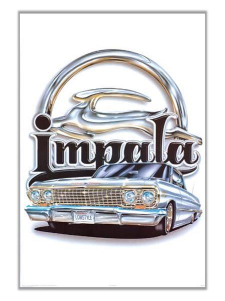 Impala Logo - Details about Chevy Impala Lowrider with Logo Poster Print Art Chevrolet  American Classic Cars