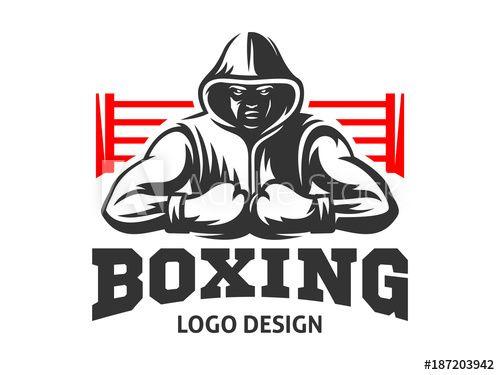 Boxer Logo - Silhouette of a muscular boxer in a hoodie against the backdrop of a