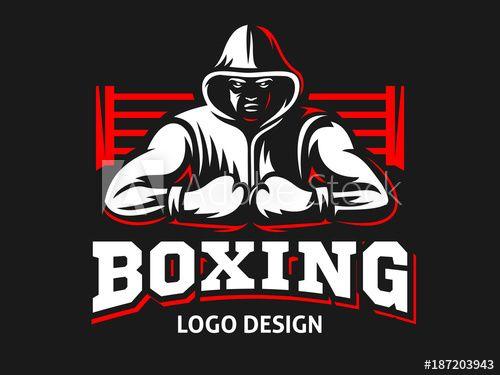 Boxer Logo - Silhouette of a muscular boxer in a hoodie against the backdrop of a