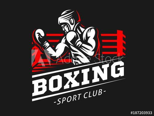 Boxer Logo - Silhouette of a muscular boxer in a helmet against the backdrop of a