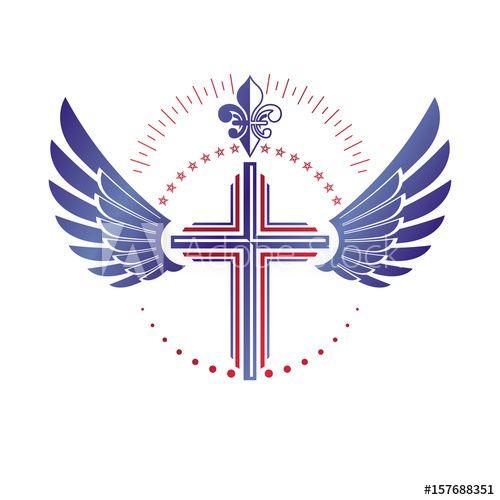 Christianity Logo - Cross of Christianity Religion emblem composed with bird wings and ...