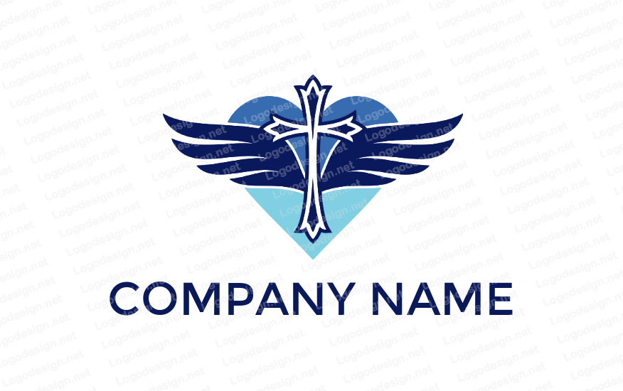 Christianity Logo - cross of Christianity with wings and heart