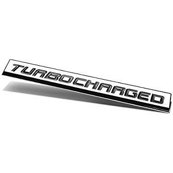 Turbocharger Logo - Chrome Finish Metal Emblem Turbocharged Badge (Black Letter)