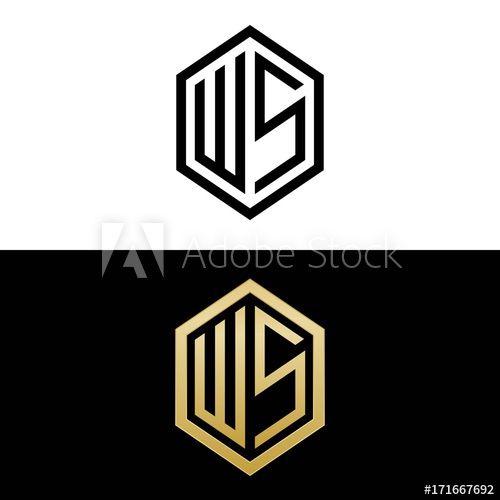 WS Logo - initial letters logo ws black and gold monogram hexagon shape vector