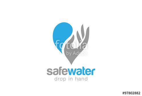 Save Logo - Water drop in Hand Logo design vector. Save aqua waterdrop