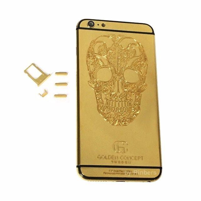 24K Logo - US $74.99 |24K Gold Metal Engraved SKULL Pattern Back Cover Rear Housing  Replacement Middle Frame + LOGO for iPhone 6 4.7