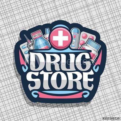 Aspirin Logo - Vector logo for Drug Store, dark sign with blue container, digital