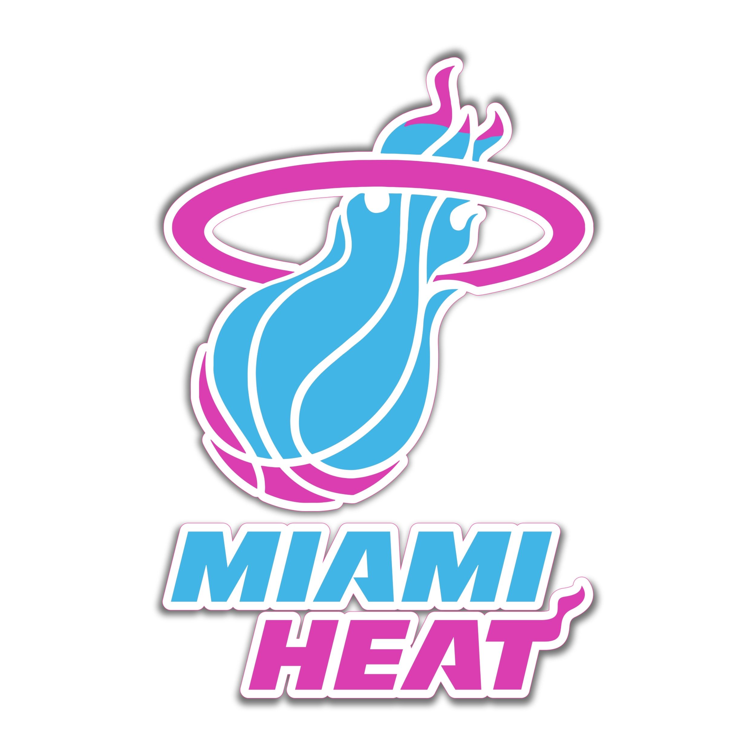 Miami Heat Logo - Miami Heat – Blue And Pink Basketball With Name- Iron On – Custom Size –  Sports Stickers USA