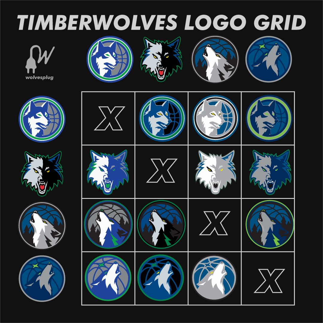 Minnesota Timberwolves Logo - Timberwolves Logo Grid! Here's a look at all the Timberwolves logos  recolored. Which one is your favorite? 