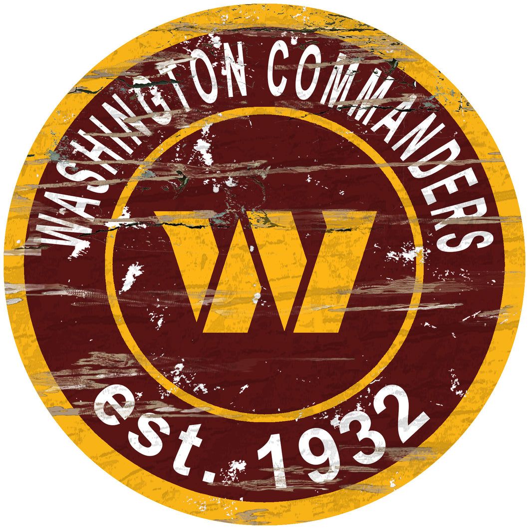 Washington Commanders Logo - Washington Commanders Distressed Round Sign - 24