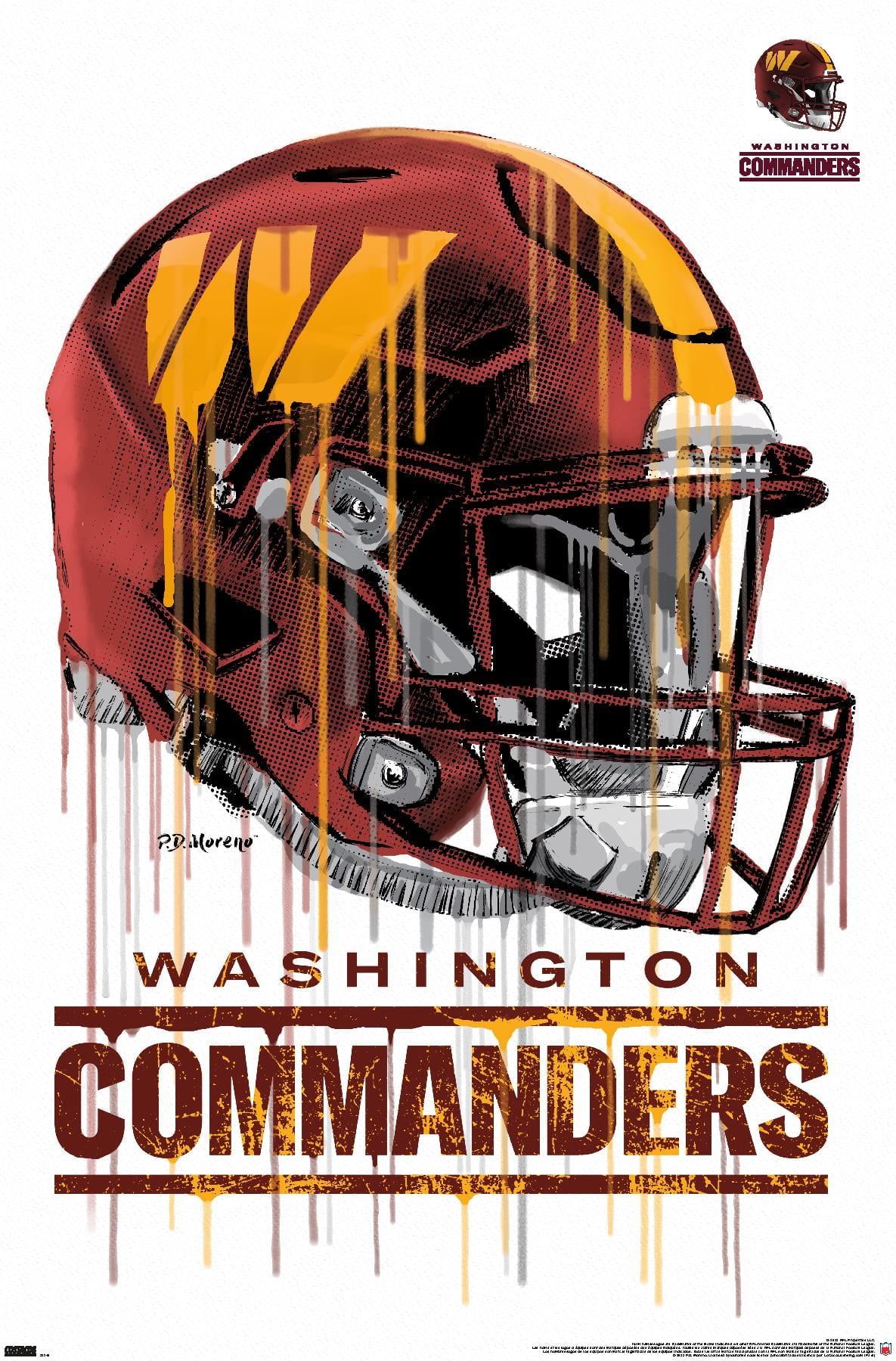 Washington Commanders Logo - NFL Washington Commanders - Drip Helmet 22 Wall Poster, 22.375