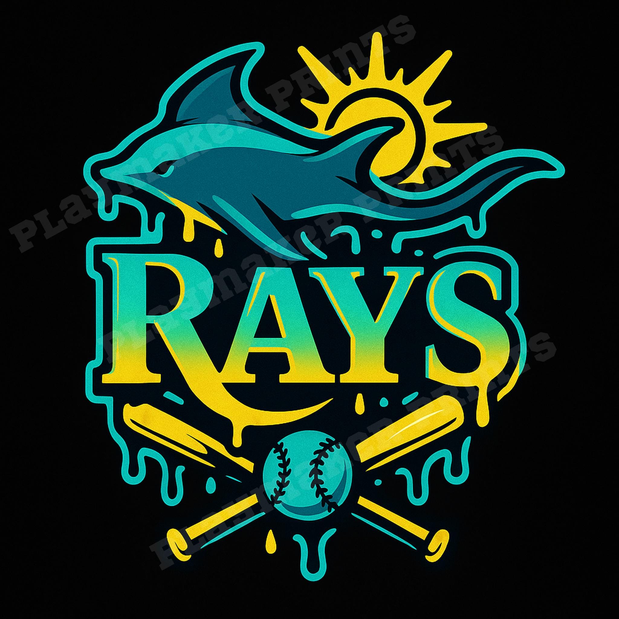 Tampa Bay Rays Logo - Tampa Bay Rays Drip Logo – Neon Manta Ray Baseball Art Print for Stickers,  Shirts & Merch | Digital Download