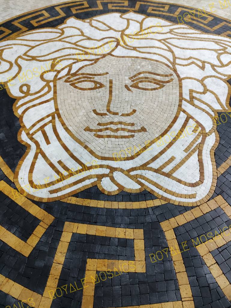 Versace Logo - 24 Handmade Versace Logo Marble Mosaic Medallion Medusa Stone Mixed Media  by Royale Mosaics | Saatchi Art Spain