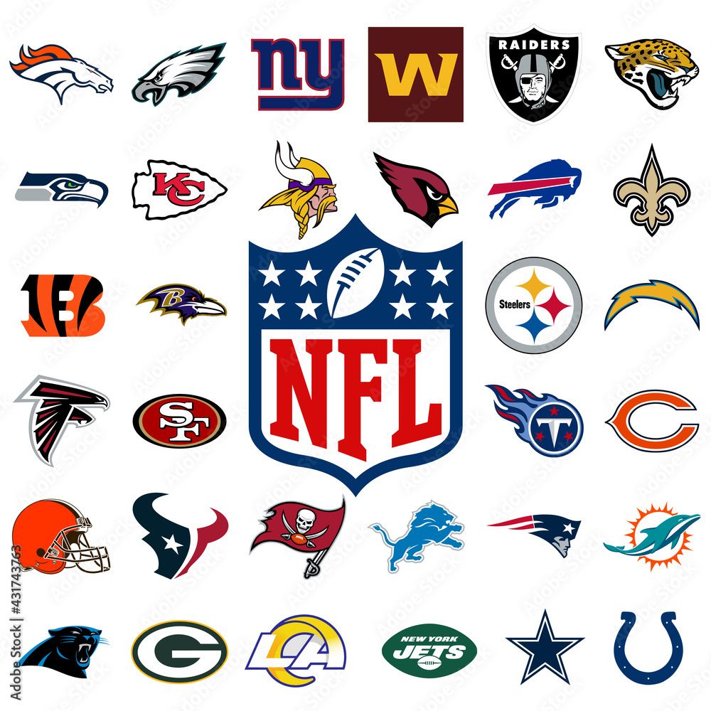 NFL Logo - Logo of all national football league teams. NFL team icons. Set all the new  football teams logos. Vector eps illustration. Stock Vector | Adobe Stock