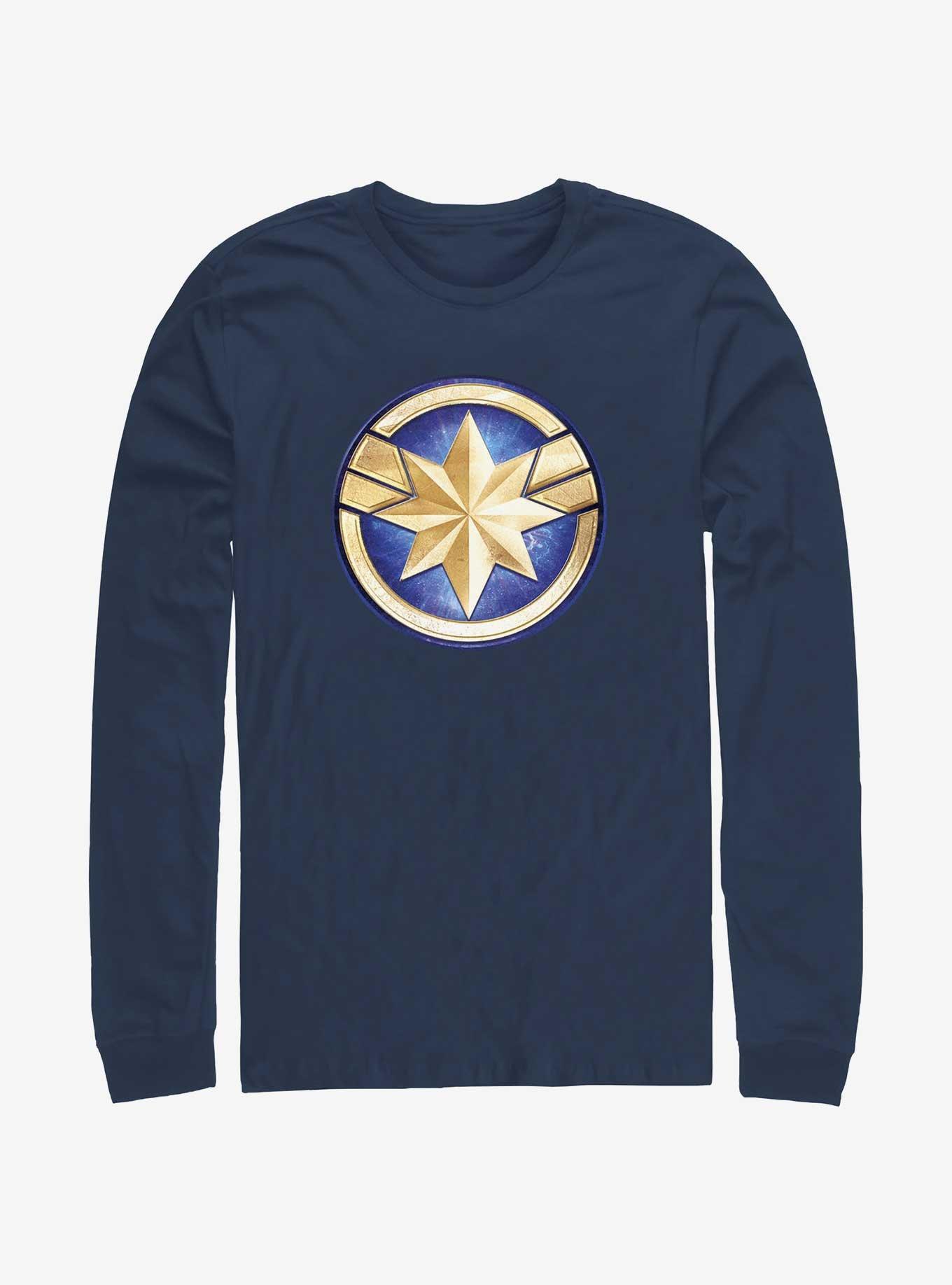 Captain Marvel Logo - Marvel The Marvels Captain Marvel Logo Long-Sleeve T-Shirt - BLUE | BoxLunch