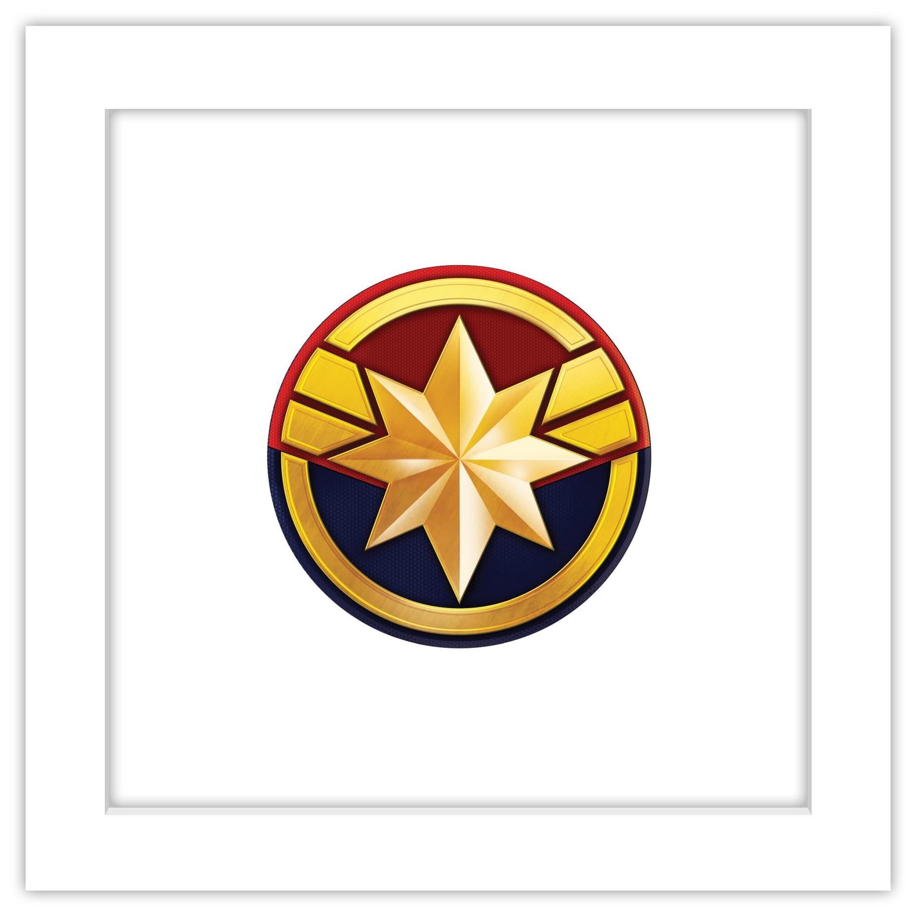 Captain Marvel Logo - Gallery Pops Marvel Comics Avengers - Captain Marvel Icon Wall Art, White  Framed Version, 12