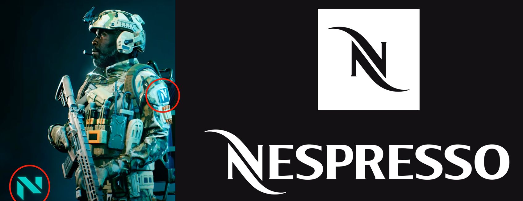 Nespresso Logo - Am I trippin or did Dice rip-off the Nespresso Logo for their No Pat design  ? : r/battlefield2042