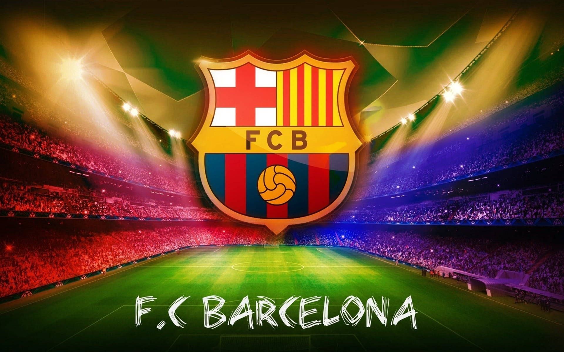 FC Barcelona Logo - Download Glowing Barcelona Logo On Field Wallpaper | Wallpapers.com