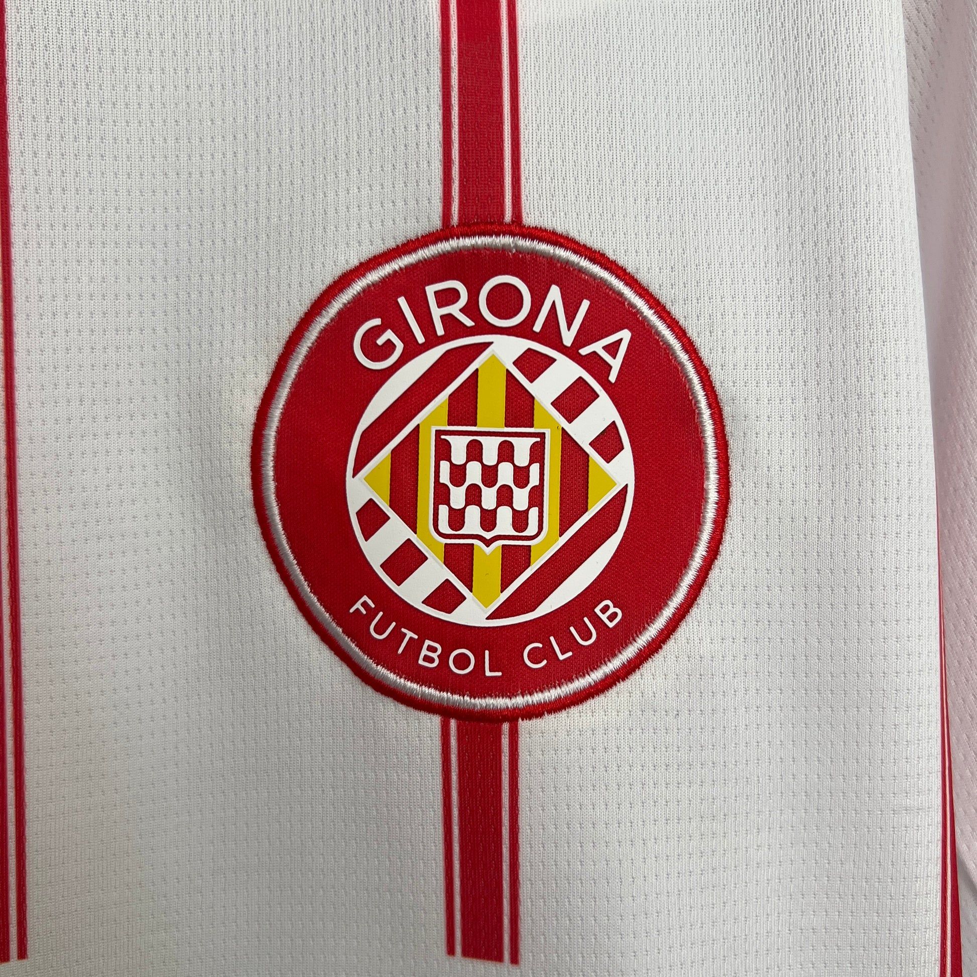 Girona Logo - Girona FC 2025–26 Home Shirt – Red Stripes, Polo Collar, and DryCELL –  Fútbol Club Vintage