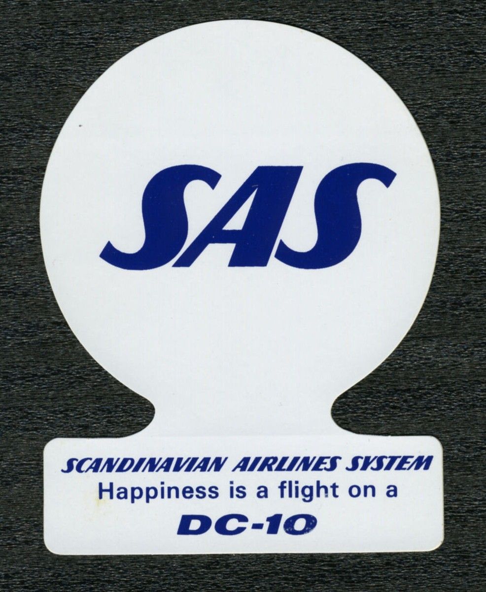 SAS Scandinavian Airlines Logo - DC-10 SCANDINAVIAN AIRLINES SYSTEM SAS STICKER HAPPINESS IS A FLIGHT ON A  DC-10 | eBay