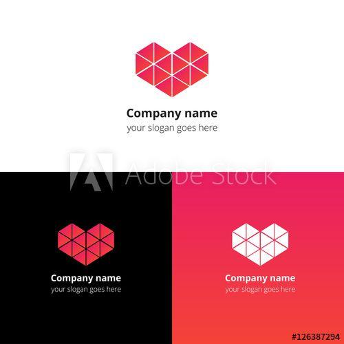 White Red Triangle Company Logo - Polygon triangle heart logo, icon, sign, emblem vector template