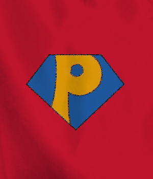 Red and Yellow P Logo - red Hero Cape with blue shield and yellow P - Custom Adult and Kids ...