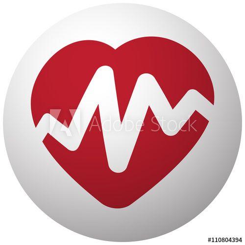 Red and White Ball Logo - Red Heart Rate Pulse icon on white ball this stock vector