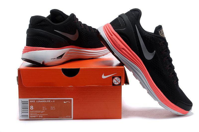 Gray and Red Logo - Exclusive Women Wmns Nike Lunarglide +4 Black Red With Gray Logo