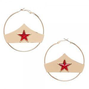 Red Star Logo - DC COMICS WONDER WOMAN GOLD METALLIC HOOP EARRINGS SET TIARA RED ...