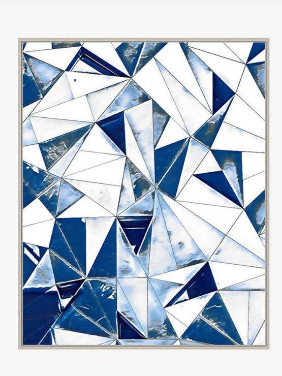 Blue and White Triangles Logo - Large Abstract Blue White Triangles Wall Art