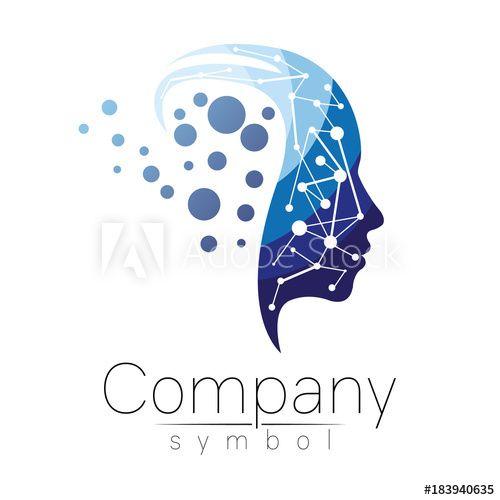 White and Blue Face Logo - Vector symbol of human head. Profile face. Blue color isolated