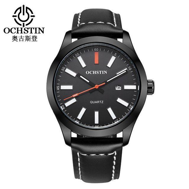 White and Blue Face Logo - OCHSTIN Mens Watch Brand Logo Luxury Casual Black Genuine Leather ...