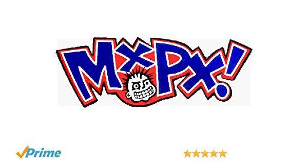 White and Blue Face Logo - MXPX! Logo with Face Red, White, Blue & Black
