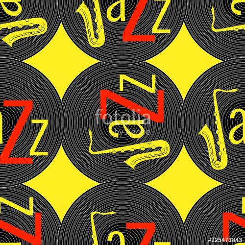 Red and Yellow Word Logo - Jazz concept. Vinyl record and word Jazz. Letter J - saxophone ...