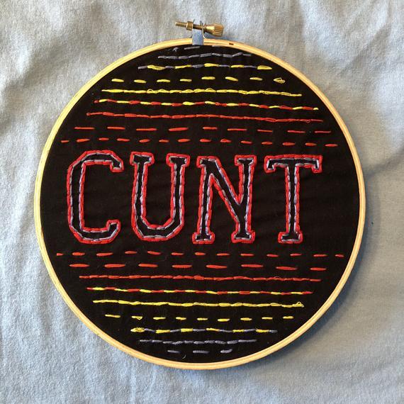 Red and Yellow Word Logo - Handmade Embroidery Hoop Cunt Primary Color Red Yellow Blue | Etsy