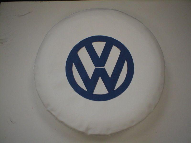 White and Blue Face Logo - VW Camper van spare wheel cover, white with blue VW logo. K Trim