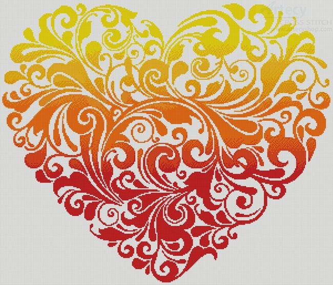 Red and Yellow Heart Logo - Artecy Cross Stitch. The Red Orange Yellow Heart Cross Stitch