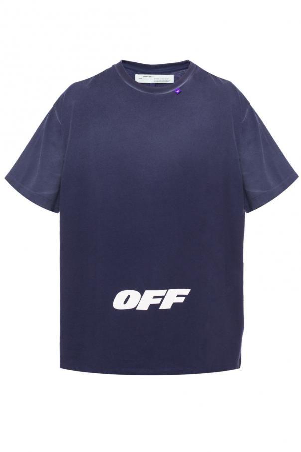 Blue Off White Logo - NAVY BLUE Tshirt with logo Off White shop online REQWPD