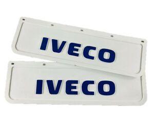 White Blue Logo - Mud Flaps Truck Lorry IVECO 18x60cm Embossed White with Blue Logo