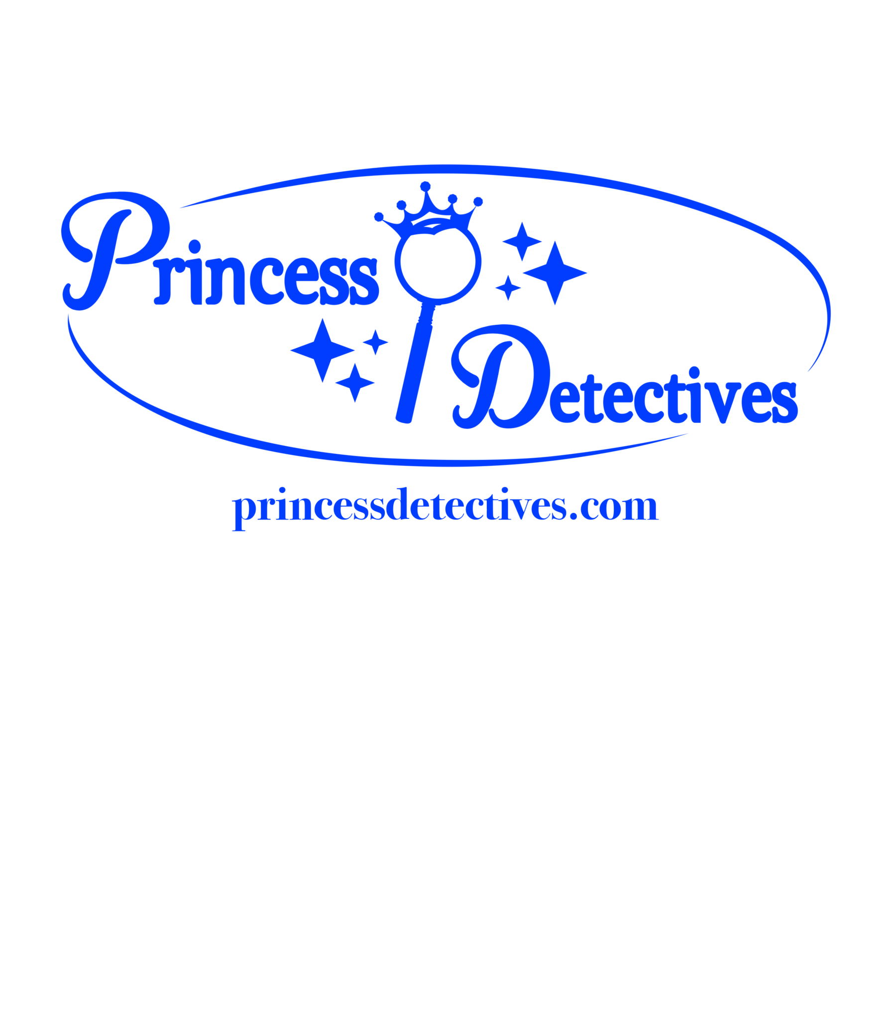 White On Blue Logo - Princess Detectives Fitted Shirt- White with Blue Logo