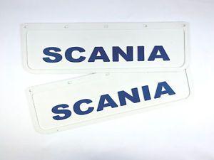 White Blue Logo - Mud Flaps Truck Lorry SCANIA 18x60cm Embossed White with Blue