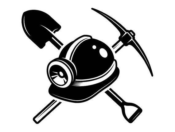 Worker Logo - Mining Logo 3 Pick Axes Tool Shovel Helmet Construction
