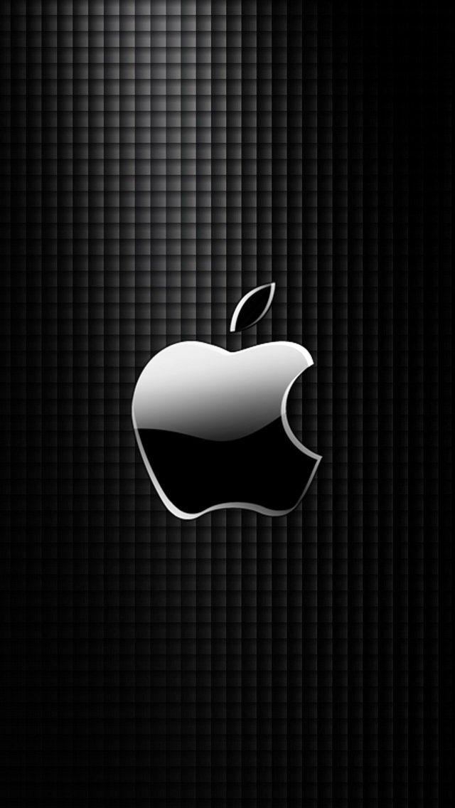 White On Black Background Apple Logo - Sleek Apple Logo with Black Grid Background iPhone 6 / 6 Plus and ...