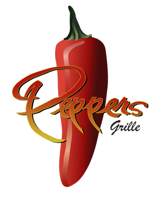 Red Chili Pepper Restaurant Logo - Peppers Grille. Family Restaurant, Bar. Pizza. Gourmet Sandwiches