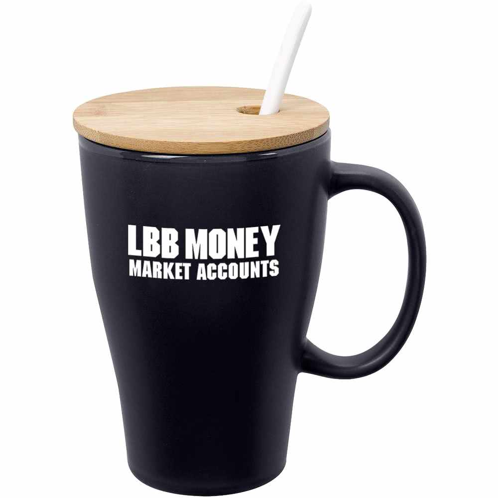 Bamboo Money Logo - Promotional 12 Oz. Spooner Mug with Bamboo Lids with Custom Logo for ...