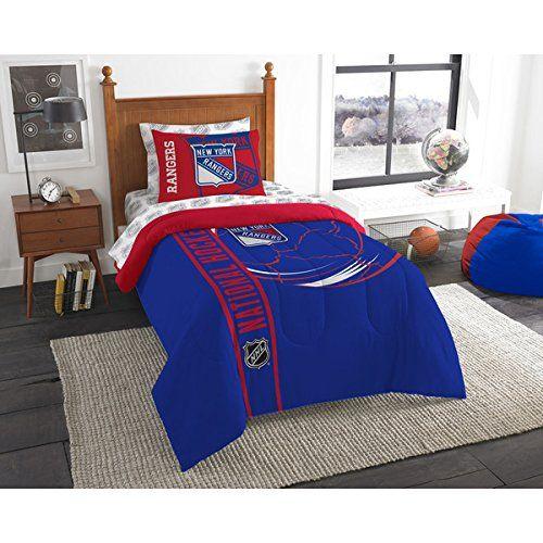 Red White and Blue Sports Team Logo - Piece Twin NHL New York Rangers Hockey Team Comforter, Red White