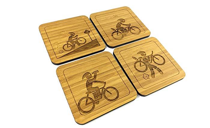 Bamboo Money Logo - Cycling Adventure Solid Bamboo Drinks Coasters Set: Amazon.co.uk