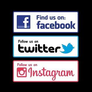 Find Us On Facebook and Instagram Logo - Facebook Twitter Instagram Logo Sticker Shop Window Van Car Sticker ...